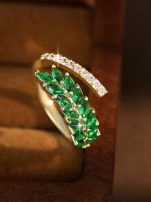 1pc Fantasy Leaf Cubic Zirconia Women Wedding Rings 6 Colors Choice CZ Openable Engagement Ring For For Banquet, Prom, Party Jewelry Gift