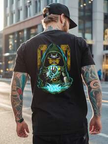 Playeras de hombre 100% algodón con estampado de alta calidad, perfecta para el día a día informal o como regalo para eventos, en blanco y negro, cómoda y suave. - Negro (parte posterior) - Ver 2