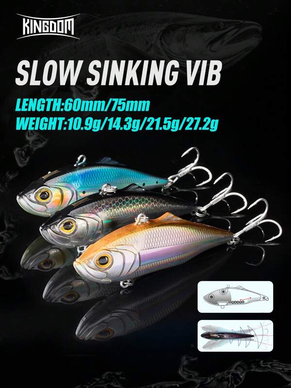 KINGDOM Leurres de pêche Kingdom VIB de 60 mm et 75 mm, appâts artificiels coulants avec une bonne action, leurres suspendus, leurres de nage durs pour la pêche sur glace