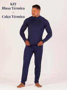 UV4U 50 Men's Thermal Top + Thermal Pants Set Flannel Second Skin Cold Winter Travel Snow Biker Comfortable - 藏蓝色 - 查看 3