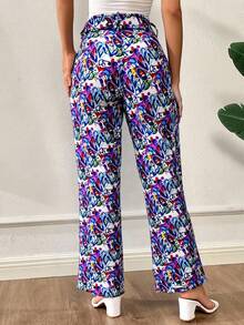 Pantalones estampado LOVE mujer dama colores vibrantes cinturón incluido ajuste en la cadera diseño moderno y original ideal para eventos casuales salidas informales look creativo y audaz que destaca. - Azul - Ver 2