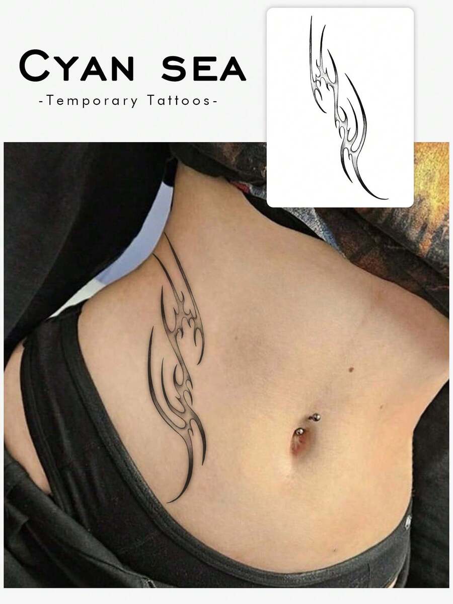 1-3片可水洗防水防汗不反光临时纹身贴纸欧美风格ins个性精灵图腾适合人们日常使用 - 黑色 - 查看 1