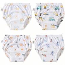 4 pièces Culottes de propreté pour garçons et filles, sous-vêtements d'entraînement conçus, couches d'apprentissage en tissu pour bébé, couches lavables et réutilisables, couches à poche respirantes et imperméables, en matière de polyester, convient aux bébés garçons et filles - Conception d'impression creuse
