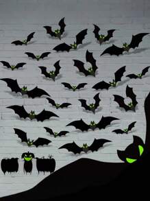 24/48/96 Stück Fledermäuse die im Dunkeln leuchten 3D Fledermaus Ausschnitte, Halloween Dekorationen mit leuchtenden Augen aus Papier, schwarze Plastikaufkleber Fledermäuse für Innen- und Außenbereich gruselig und beängstigend, PVC Fledermäuse für Innen- und Außenbereich Halloween, Halloween Dekorationen, Halloween Außendekorationen, Halloween Party Zubehör