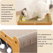2-Tier Cat Scratching Post With Cardboard House, Lounging Pad & Scratching Mats For Small Cats And Pets To Play, Rest And Sleep - Durable Cardboard Entertainment For Cats To Prevent Furniture Damage
