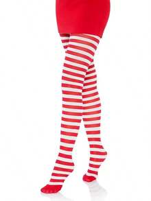 Women's Nylon Striped Tights - 白/紅 - 查看 3