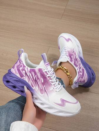 Women's Colorful Gradient Lace-Up Thick Sole Casual Sports Shoes, Comfortwable, Breathable, Shock-Absorbing, Suitable For Outdoor, Running, Fitness, Walking. A Great Gift For Christmas, New Year, Valentine's Day