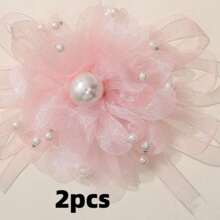 2 Pieces Elegant Black Floral Pearls Detachable Shoe Clips With Ruffle Net Bowknot Twist Design, Suitable For Wedding And Party High Heels, Shoe DIY Accessories