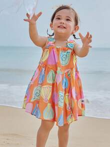 mini bala Girls' Strap Dress, Soft & Breezy – 2025 Summer Collection – Lightweight Everyday Wear - Yellow-blue Hue - View 1