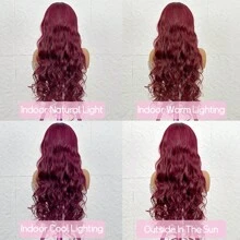 Parrucca frontale in pizzo HD da 12 pollici con densità del 200%, in capelli umani brasiliani a onde del corpo di colore borgogna, parrucca frontale in pizzo HD in capelli umani senza colla con linea naturale dei capelli pre-strappata