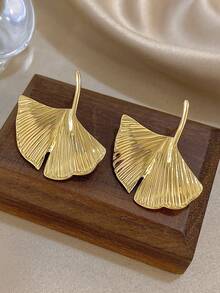 1 Cặp Hoa tai đinh tán lá cá nhân Hoa tai đinh tán vàng lớn cho phụ nữ Hoa tai thép không gỉ cho tiệc hàng ngày Quà tặng trang sức sinh nhật - Lá - Xem 9