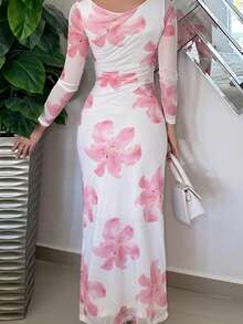 Andrea Bello 浪漫约会之夜花卉印花褶皱长袖女式连衣裙，女式夏季连衣裙 - 彩色 - 查看 9