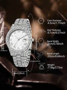 4PCS Silver Alloy Strap Men's Watch Set Business Fashion Classic Digital Scale Dial Quartz Watch Bracelet Necklace Set Suitable For Daily Clothing Matching Or Holiday Gifts - Silver - View 5