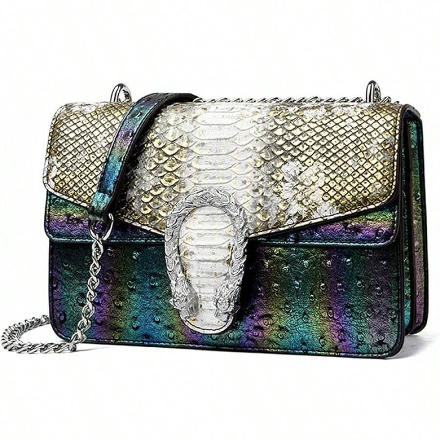 Crossbody Bags For Women - Snake Printed Clutch Purses Leather Chain Shoulder Bags Evening Handbags - K-đen - Xem 1