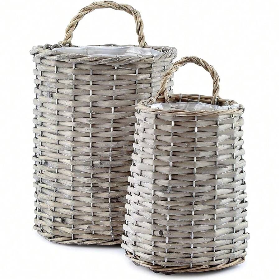 New  Wall Hanging Baskets (Set Of 2, Gray) Woven Wicker Rustic Farmhouse Gray Washed Door Baskets, All And Medium Size - Gray Washed 2 Hanging Baskets - View 1