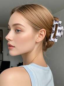 1pc Square Clamp Cartoon Cow Hair Clip, Hollow Hair Claw For Ponytail Fashion Hair Accessories Animal Claw Clips
