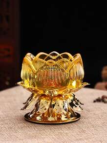1pc, Elegant Crystal Lotus Candle Holder, Tabletop Religious Candlestick Decor, Alloy Butter Lotus Candlestick Ideal For Christmas, Easter, Thanksgiving, And More, Elegant Candle Holder, Candle Decor