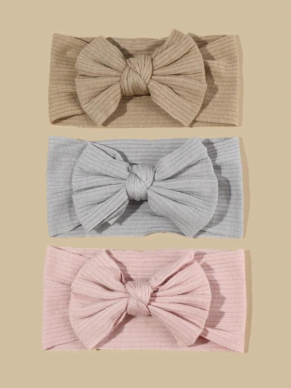 Set de 3 diademas elásticas de moño de unicolor para bebé, accesorios lindos para el cabello de bebé, promoción de diademas a rayas