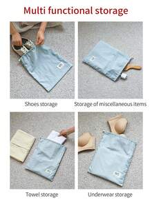 Nylon Waterproof Drawstring Bags, Suitable For Travel, Vacation, Home Use To Organize Clothes, Shoes, Dirty Laundry; Available In Blue, Yellow, White, 2 Sizes Each Color, Waterproof, Dust-Proof, Convenient Drawstring Design - Multicolor - View 7