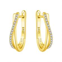 Orstarry 1 paire de boucles d'oreilles créoles en argent S925 hypoallergénique avec une ligne torsadée de zircone. Style élégant, simple et généreux. Cadeau pour femme, cadeau d'anniversaire, souvenir