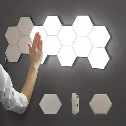 1 Stück/6/12 Stücke Touch Control Hexagonale LED Wandleuchte, neutralweißes Licht mit Touch Nachtlicht, einfach zu benutzen und energiesparend, für Wohnzimmer, Schlafzimmer, Arbeitszimmer