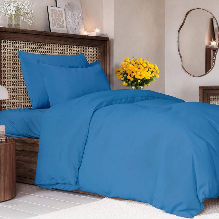 Cover Queen Size Set - Extra Soft Queen Size Duvet Cover 90 X 90 With 2 Pillow Shams - Hotel Luxury Easy Care And Fade Free W/ Zipper Closures & Ties - Breathable Bedding Set (Light Sage Green) - 21 - 牛仔藍(無被子) - 查看 1