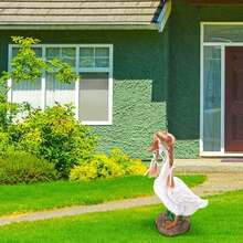 4 件套门廊鹅雕像装饰，带发夹 - 超细纤维草坪花园装饰，4 种独特造型（时尚眼镜、发髻、辫子、马尾辫），适合户外露台、独立日及全年趣味装饰，户外露台雕像，趣味雕像，光纤发饰，圣诞装饰，家居圣诞礼物，圣诞装饰品 - 4 - 查看 6