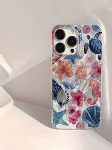 1pc Adorable Blue & Orange Shell Sea Life Pattern