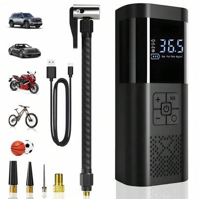 Máy bơm lốp xe hơi nhanh 150PSI, máy nén khí cầm tay - Trang bị đèn LED, đồng hồ đo áp suất và thiết kế không dây thông minh một chạm - Thích hợp cho ô tô, xe máy, xe đạp và bóng thể thao, tốc độ bơm nhanh hơn gấp 3 lần.