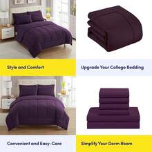 JIANGTAO-Dorm Room Essentials College Bedding Comforter Set 5 Piece Twin XL Size Bed In A Bag For College Students Boys And Girls, Twin XL, Navy Blue - Purple - View 6