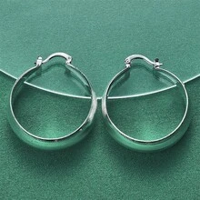 Elegant 1 Pair 925 Silver Plated Charm 25MM Egg Shaped Hoop Earrings For Women Fashion Wedding Party Gift Christmas Jewelry - Silver - View 5