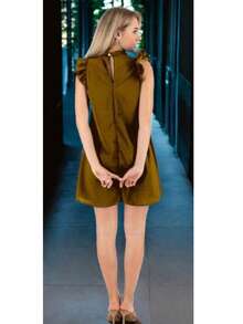 Vestido túnico a capas ribete con fruncido - Café - Ver 2