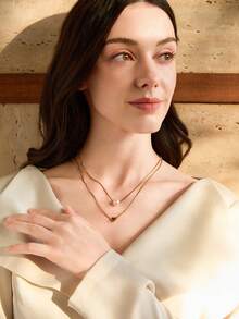 Faux Pearl & Heart Decor Layered Necklace Winter Gifts - Yellow Gold - View 2