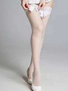 Women Sexy Transparent Thigh High Stockings With Lace Top, Shiny Tight Pantyhose