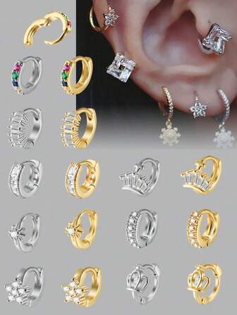 1 pièce Boucle d'oreille en forme de fleur/couronne en cuivre doré 18 carats avec CZ rond, 20G, pour piercing à l'hélix et au tragus. Idéal pour un port quotidien et festif, pour hommes et femmes