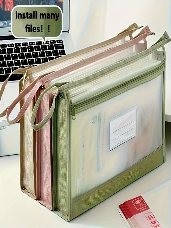 1 Stück/Set Hochkapazitäts A4 klare Gitter Datei Organizer Tasche, Doppelreißverschluss, tragbare Schule/Studium Vorratstasche, aus Polyester gefertigt, vorderer Kartenthalter mit Fächern für Fach, Klasse, Name