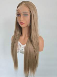 websterwigs Linen Gold Synthetic Lace Front Wig, Pre-Plucked Hairline, Long Straight Golden Blonde Wig, Lace Front Wig, Heat Resistant Synthetic Fiber Wig Suitable For Fashion Women