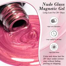 MEET ACROSS 6 pezzi Smalto gel per unghie in vetro nudo da 7ml, con magnetismo, luccicante, colore rosa nudo cristallino, semi-permanente, da soak off per manicure UV LED
