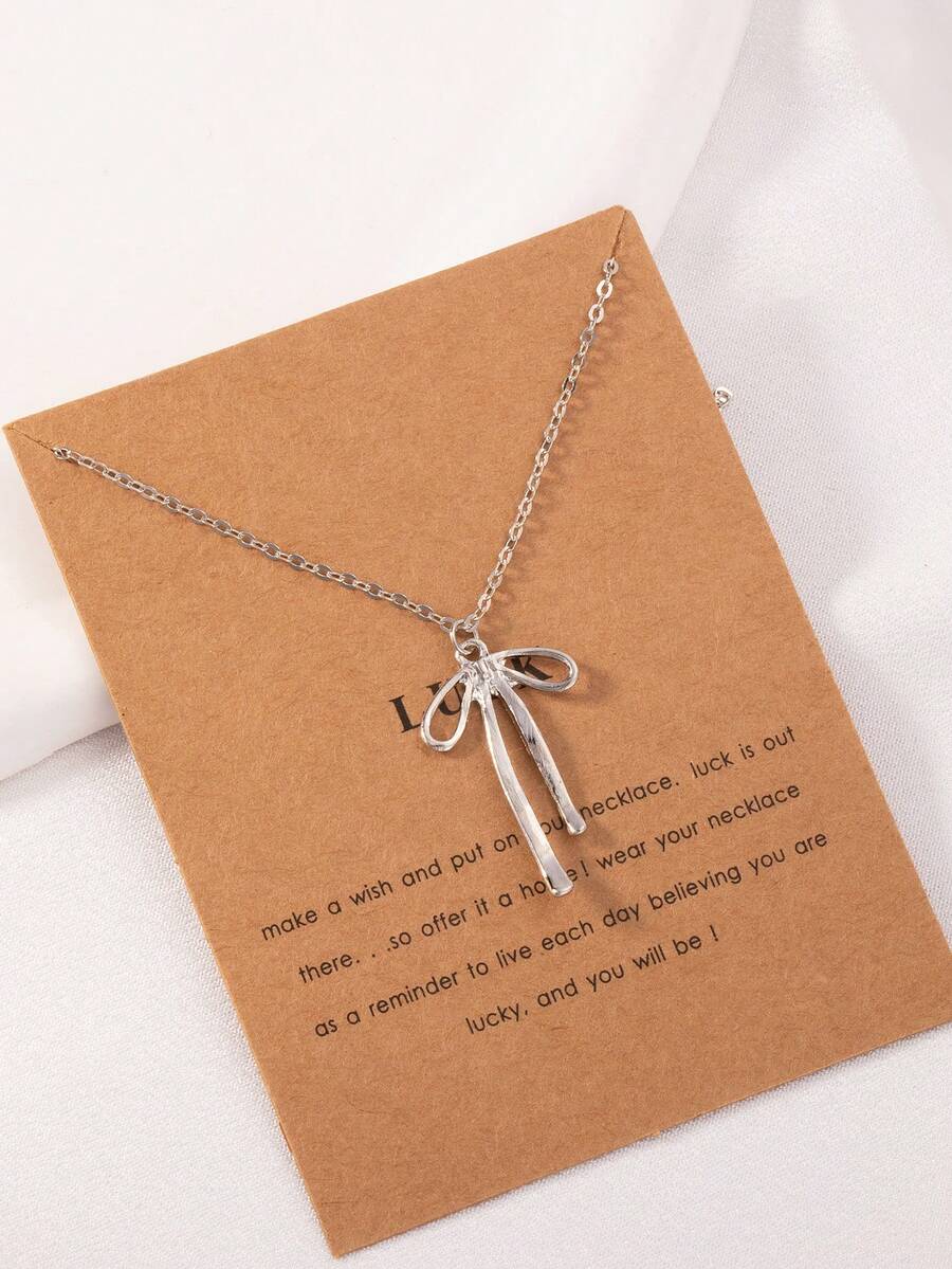 Bow Charm Necklace, Suitable For Daily Wear - Silver 6 - View 1