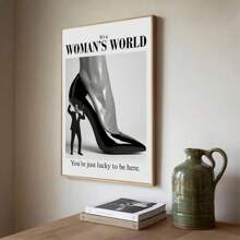 1 Stück rahmenloses Segeltuch Wandbild im Vintage Stil mit Frauenmotiv, schwarz-weiß High Heels, Girl Power Ästhetik, Deko für Wohnung, Büro, Schlafzimmer, moderne Heimdekoration