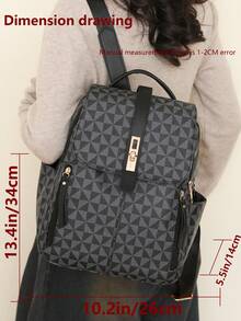 Women's Anti-Theft Geometric Pattern PU Soft Leather Backpack, Multifunctional Fashion Daily Bag, Multi-Pocket Lightweight Travel Bag, Large Capacity Minimalist Bookbag, Convenient Backpack Suitable For Students, Nurses, Teachers, Business Professionals, Travel, Commuting, Shopping, Office, Dating, Hiking, Training, Work, Birthday Gift, Holiday Gift - Multicolor - View 3