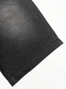 Pantalones cortos vaqueros estadounidenses vintage, silueta holgada de pierna recta, acabado desgastado lavado, para primavera/verano - Negro - Ver 8