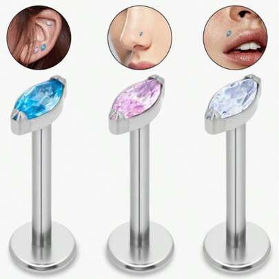 1PC Women's G23 Titanium Ear Studs | Cat's Eye Stone & 5A CZ Inlaid Piercing Jewelry | Hypoallergenic, Versatile For Ear, Lip Or Nose Wear