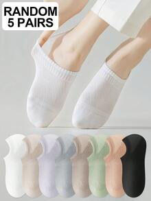 1/5 Pairs Random Spring/Summer Women Thin Solid Color Invisible Non-Slip Breathable Mesh Absorb Sweat Casual Home Sports Boat Socks - Multicolor - View 9