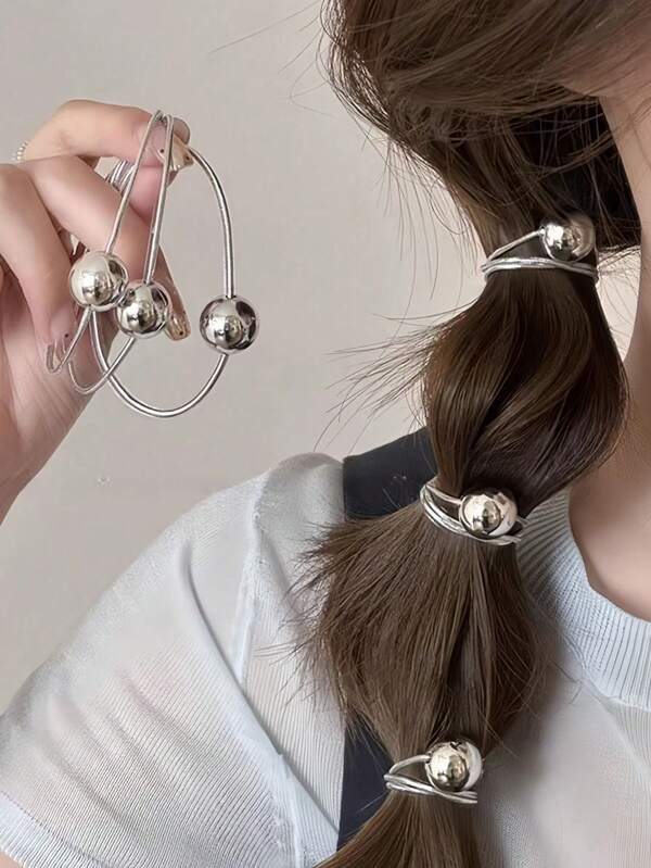 6 elásticos de cabelo em formato de bola metálica, estilosos, com alta elasticidade e sem danos, para coque bagunçado