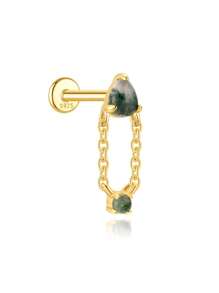 1 Stück Natürlicher Moos-Achat Ohrringe für Frauen|925 Sterling Silber Hypoallergen Schmuck|Vintage leichtgewichtige flache Knorpelohrstecker für den täglichen Gebrauch|Ohrnadeldurchmesser: 1,2 mm
