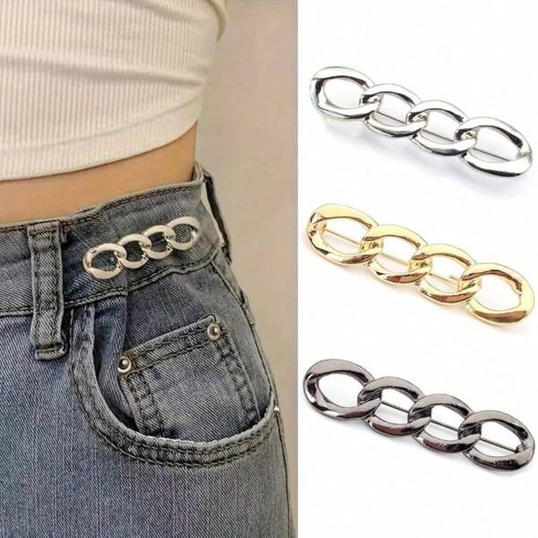 1/3Pcs Adjustable Chain Link Waist Cincher Buttons For Jeans, No-Sew Detachable Denim Tightener Clips, Waist Tightening Pin For Women, Party Accessories Brooch