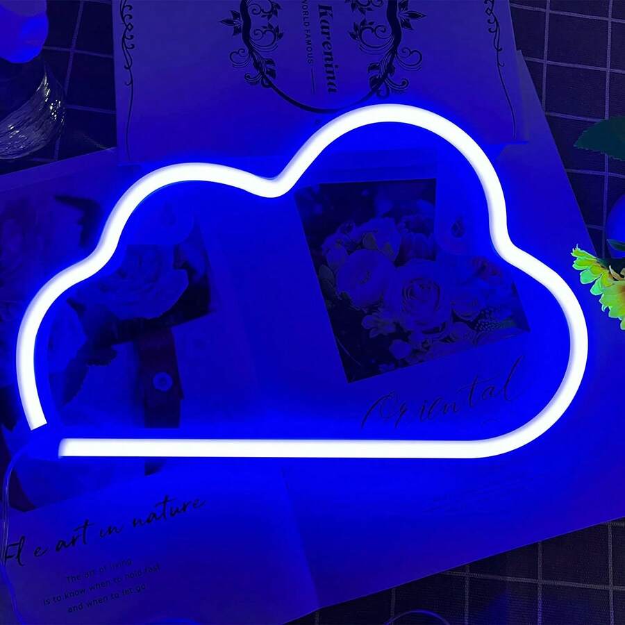 雲朵霓虹燈 LED 牆面裝飾燈,電池或 USB 供電,造型裝飾燈,適合臥室美學、女孩、聖誕節、生日、婚禮、派對,白色霓虹雲,LED 霓虹牆面裝飾燈,適合臥室、美學、青少年、婚禮、派對,藍色 - 彩色 - 查看 1