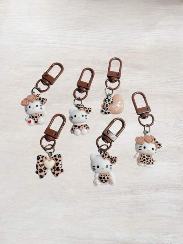Sanrio 1pc/6pcs Sanrio Hello Kitty Leopard Print Cartoon Style Key Chain, Beige Color All-Season Suitable, Retro Backpack Pendant, Decorative Ornament For Clothes, Bags, Handbags, Ideal Gift For Family & Friends On Festivals & Birthdays