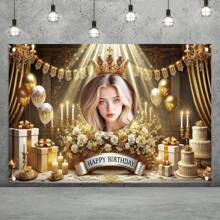 1pc Custom Birthday Backdrop Banner, Personalized With Name, , Birthday Party Decoration Pink Gold Rose, Birthday Photography Backdrop, Girl Birthday Celebration Cute Princess Backdrop For Photobooth Studio, Suitable For Party, Birthday Celebration, Anniversary